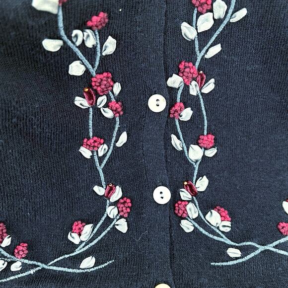 Vintage Talbots Petite flowers leaves embroidered cardigan women’s - Picture 6 of 7